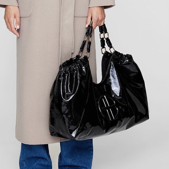 New- Anine Bing Kate Bag in High-Shine Black - Picture 3 of 11